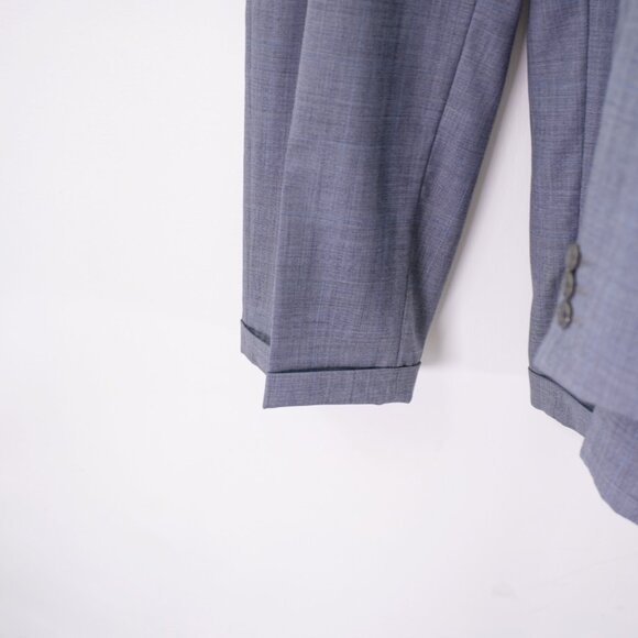 Cesarani Wool Gray Plaid W/ Blue Windowpane 2 Piece Suit 46R 40 / 25.5 Short Leg - Picture 2 of 16